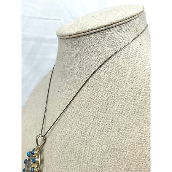 VTG 925 Silver Blue Clear Pendant Italy Chain Necklace Cluster 18" - Picture 13 of 16